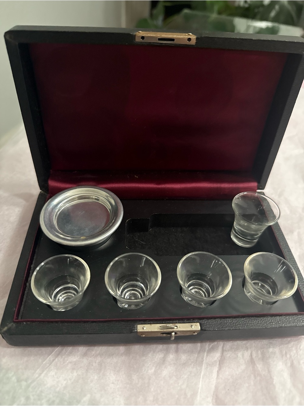 Vintage Communion Glass Set in Black Case